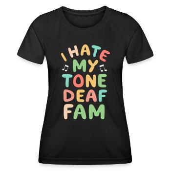 JE DÉTESTE MA FAMILLE SOURDE - T-shirt sport Femme - noir - Devant - AI Model Female 172 light (172cm)