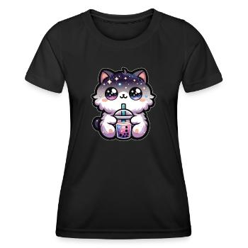 Chats buvant du thé à bulles Galaxy Boba Cat - T-shirt sport Femme - noir - Devant - AI Model Female 172 light (172cm)