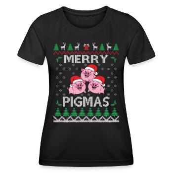Merry Pigmas Merry Pigs Christmas - Women's Functional T-Shirt - black - Front - AI Model Female 172 light (172cm)