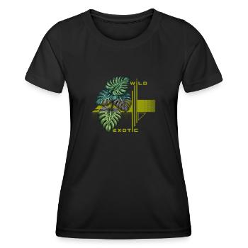 Monstera Bloom exotique sauvage - T-shirt sport Femme - noir - Devant - AI Model Female 172 light (172cm)
