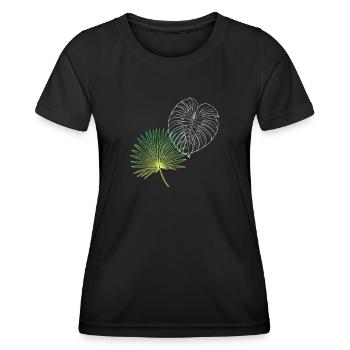 Line Art Palm Fan & Monstera Duo - Frauen Funktions-T-Shirt - Schwarz - Vorne - AI Model Female 172 light (172cm)