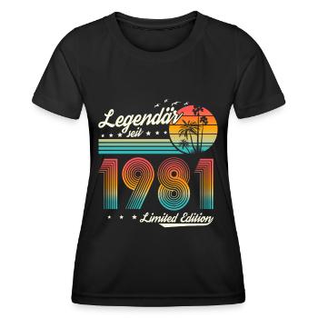 Legendär seit 1981 Jahrgang Geburtstag Retro - Frauen Funktions-T-Shirt - Schwarz - Vorne - AI Model Female 172 light (172cm)
