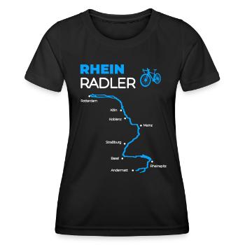 Rhein Radler Spruch für Radtour am Rhein Radfahrer - Frauen Funktions-T-Shirt - Schwarz - Vorne - AI Model Female 172 light (172cm)