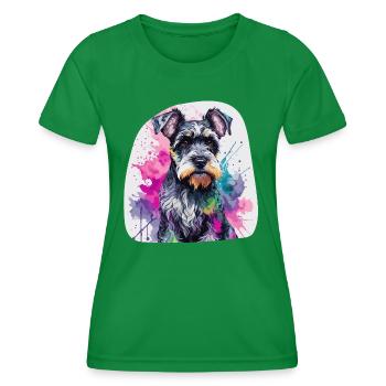 Chien Schnauzer miniature mignon coloré à l’aquarelle - T-shirt sport Femme - vert - Devant - AI Model Female 172 dark (172cm)
