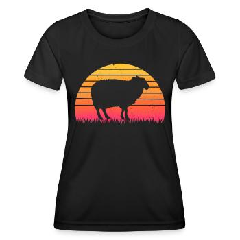 Retro Sunset Sheep T-Shirt Sheep - Women's Functional T-Shirt - black - Front - AI Model Female 172 light (172cm)