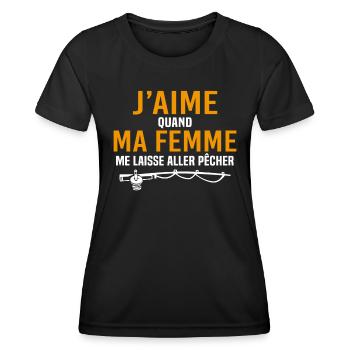 j'aime quand ma femme me laisse aller pêcher - T-shirt sport Femme - noir - Devant - AI Model Female 172 light (172cm)