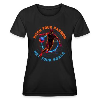Neon football match, motivational quote - Women's Functional T-Shirt - black - Front - AI Model Female 172 light (172cm)
