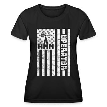Amateurfunker | USA Flagge Lustiger Amateurfunk - Frauen Funktions-T-Shirt - Schwarz - Vorne - AI Model Female 172 light (172cm)