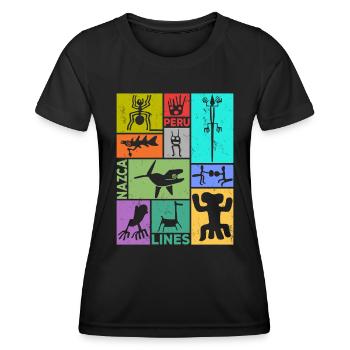 Nazca Lines | Ancient Astronaut Peru Geoglyphs - Women's Functional T-Shirt - black - Front - AI Model Female 172 light (172cm)