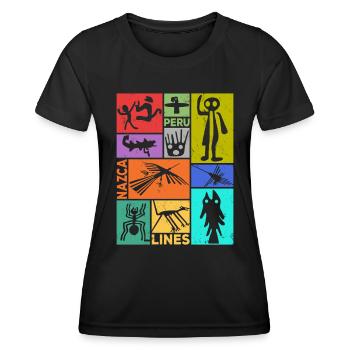 Nazca Lines | Ancient Astronaut Peru Geoglyphs - Women's Functional T-Shirt - black - Front - AI Model Female 172 light (172cm)