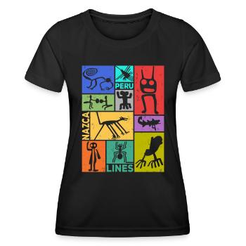 Nazca Lines | Ancient Astronaut Peru Geoglyphs - Women's Functional T-Shirt - black - Front - AI Model Female 172 light (172cm)