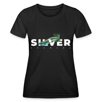 Silberner Arowana Monster Fischhüter - Frauen Funktions-T-Shirt - Schwarz - Vorne - AI Model Female 172 light (172cm)