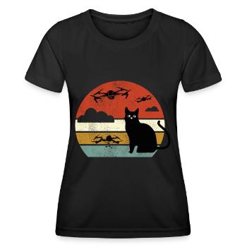 Chat Drone Drone Chat Drones Chats - T-shirt sport Femme - noir - Devant - AI Model Female 172 light (172cm)