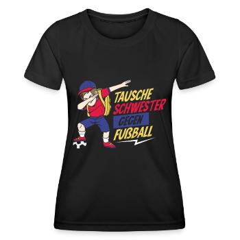 Tausche Schwester Gegen Fußball - Frauen Funktions-T-Shirt - Schwarz - Vorne - AI Model Female 172 light (172cm)