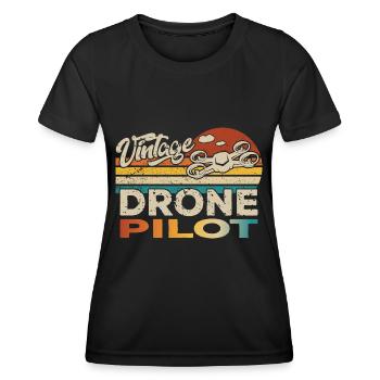 Drone Drone Drone Quadricoptère Anniversaire - T-shirt sport Femme - noir - Devant - AI Model Female 172 light (172cm)
