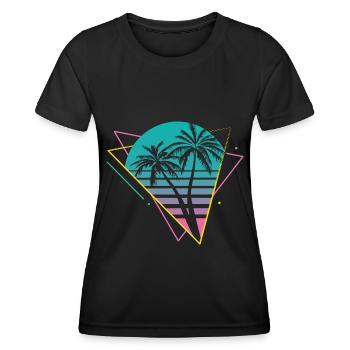 80s Vaporwave Palm Trees Retro Party - Women's Functional T-Shirt - black - Front - AI Model Female 172 light (172cm)