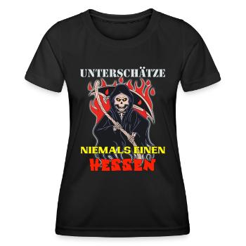Hessen unterschätze keinen aus Hessen Skull Design - Frauen Funktions-T-Shirt - Schwarz - Vorne - AI Model Female 172 light (172cm)