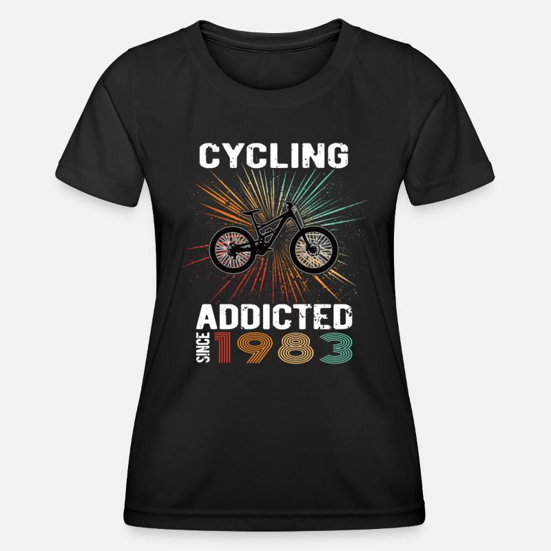 40 Birthday 1983 Vintage Retro Bicycle Cyclist - Women's Functional T-Shirt - black