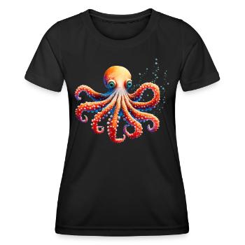 Underwater World Octopus Fish in Watercolor - Frauen Funktions-T-Shirt - Schwarz - Vorne - AI Model Female 172 light (172cm)