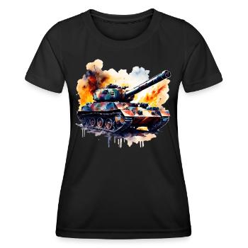 Militär Panzer in Wasserfarben Aquarell ein Panzer - Frauen Funktions-T-Shirt - Schwarz - Vorne - AI Model Female 172 light (172cm)