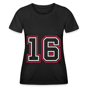 16 Numéro de numéro - T-shirt sport Femme - noir - Devant - AI Model Female 172 light (172cm)