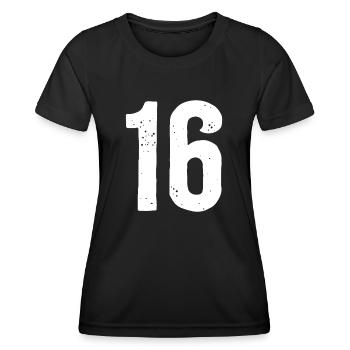 16 Zahlen Weiß - Frauen Funktions-T-Shirt - Schwarz - Vorne - AI Model Female 172 light (172cm)