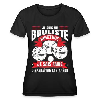 Bouliste | Pétanqueur | Boccia | Pétanque - T-shirt sport Femme - noir - Devant - AI Model Female 172 light (172cm)