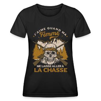 Chasse Humour Homme - T-shirt sport Femme - noir - Devant - AI Model Female 172 light (172cm)