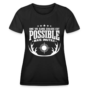 Chasse Humour - T-shirt sport Femme - noir - Devant - AI Model Female 172 light (172cm)