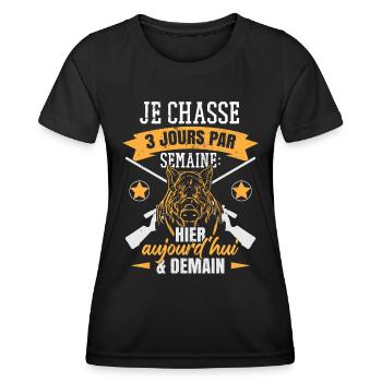 Proverbe drôle sur la chasse au sanglier - T-shirt sport Femme - noir - Devant - AI Model Female 172 light (172cm)