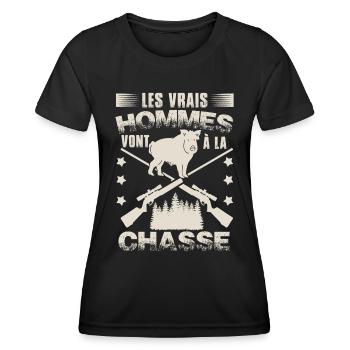Chasse Homme Humour Chasseur Sanglier - T-shirt sport Femme - noir - Devant - AI Model Female 172 light (172cm)