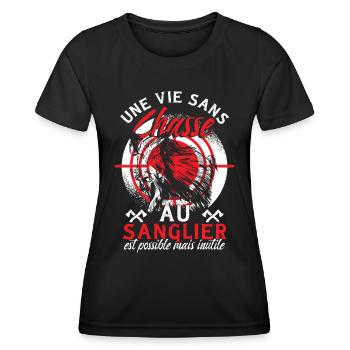 Cadeau Pour Chasseur Sanglier - T-shirt sport Femme - noir - Devant - AI Model Female 172 light (172cm)
