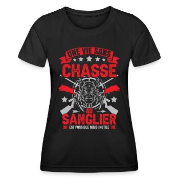 Dicton Chasseur Sanglier - T-shirt sport Femme - noir - Devant - AI Model Female 172 light (172cm)