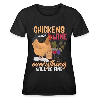 Poulets & Vin - T-shirt sport Femme - noir - Devant - AI Model Female 172 light (172cm)