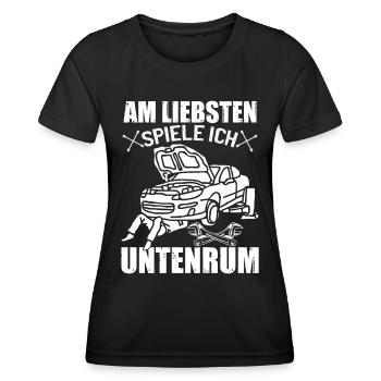 Am Liebsten Spiele Ich Untenrum | KFZ Mechaniker - Frauen Funktions-T-Shirt - Schwarz - Vorne - AI Model Female 172 light (172cm)