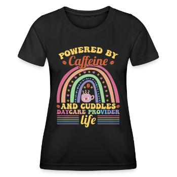 Powered By Caffeine And Cuddles - Women's Functional T-Shirt - black - Front - AI Model Female 172 light (172cm)