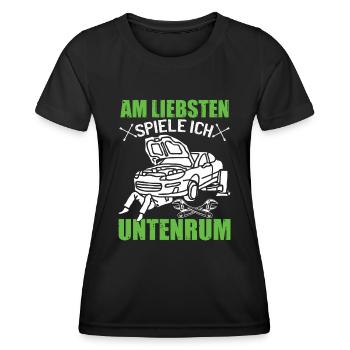 Männer Automechaniker Humor Lustig Auto - Frauen Funktions-T-Shirt - Schwarz - Vorne - AI Model Female 172 light (172cm)