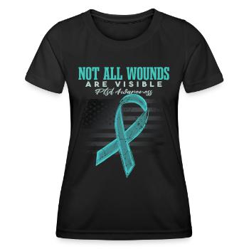 PTBS-Bewusstsein | Nicht alle Wunden sind sichtbar - Frauen Funktions-T-Shirt - Schwarz - Vorne - AI Model Female 172 light (172cm)