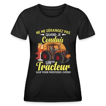 Apéro Humour Tracteur Humour Paysan Fermier - T-shirt sport Femme - noir - Devant - AI Model Female 172 light (172cm)