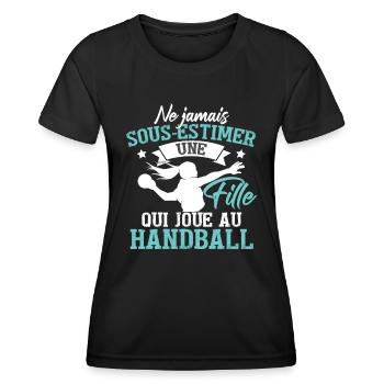 Ne Jamais Sous-Estimer Une Fille Qui Joue Handball - T-shirt sport Femme - noir - Devant - AI Model Female 172 light (172cm)
