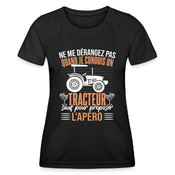 Humoristique Tracteur Apéro - T-shirt sport Femme - noir - Devant - AI Model Female 172 light (172cm)