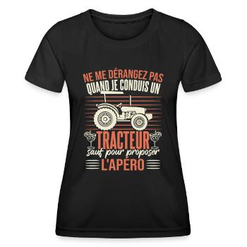 Humour Agriculteur Humoristique Tracteur - T-shirt sport Femme - noir - Devant - AI Model Female 172 light (172cm)