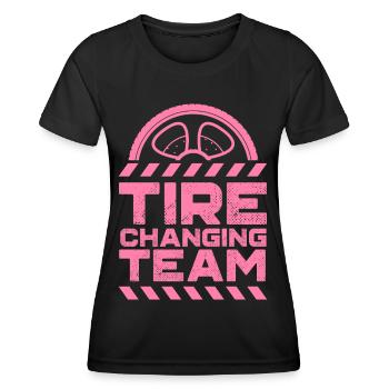 Tire change team changing tires car - Women's Functional T-Shirt - black - Front - AI Model Female 172 light (172cm)