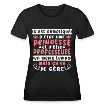cadeau humour une professeure,prof primaire,profs - T-shirt sport Femme - noir - Devant - AI Model Female 172 light (172cm)