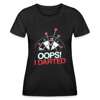 Oops I Darted Lustiges Dartspieler - Frauen Funktions-T-Shirt - Schwarz - Vorne - AI Model Female 172 light (172cm)