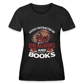 Dragons And Books Fantasy Buchliebhaber - Frauen Funktions-T-Shirt - Schwarz - Vorne - AI Model Female 172 light (172cm)