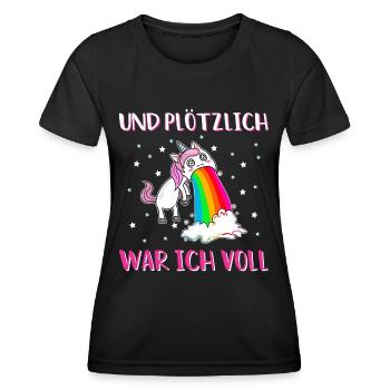 Und plötzlich war ich voll | Kotzendes Einhorn - Frauen Funktions-T-Shirt - Schwarz - Vorne - AI Model Female 172 light (172cm)