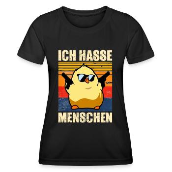 ICH HASSE MENSCHEN - Crazy Küken Entchen Chicken - Frauen Funktions-T-Shirt - Schwarz - Vorne - AI Model Female 172 light (172cm)