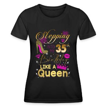 J’entre dans mes 35 ans comme une reine - T-shirt sport Femme - noir - Devant - AI Model Female 172 light (172cm)