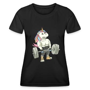 Fitness Gewichtheben Einhorn Deadlift - Frauen Funktions-T-Shirt - Schwarz - Vorne - AI Model Female 172 light (172cm)